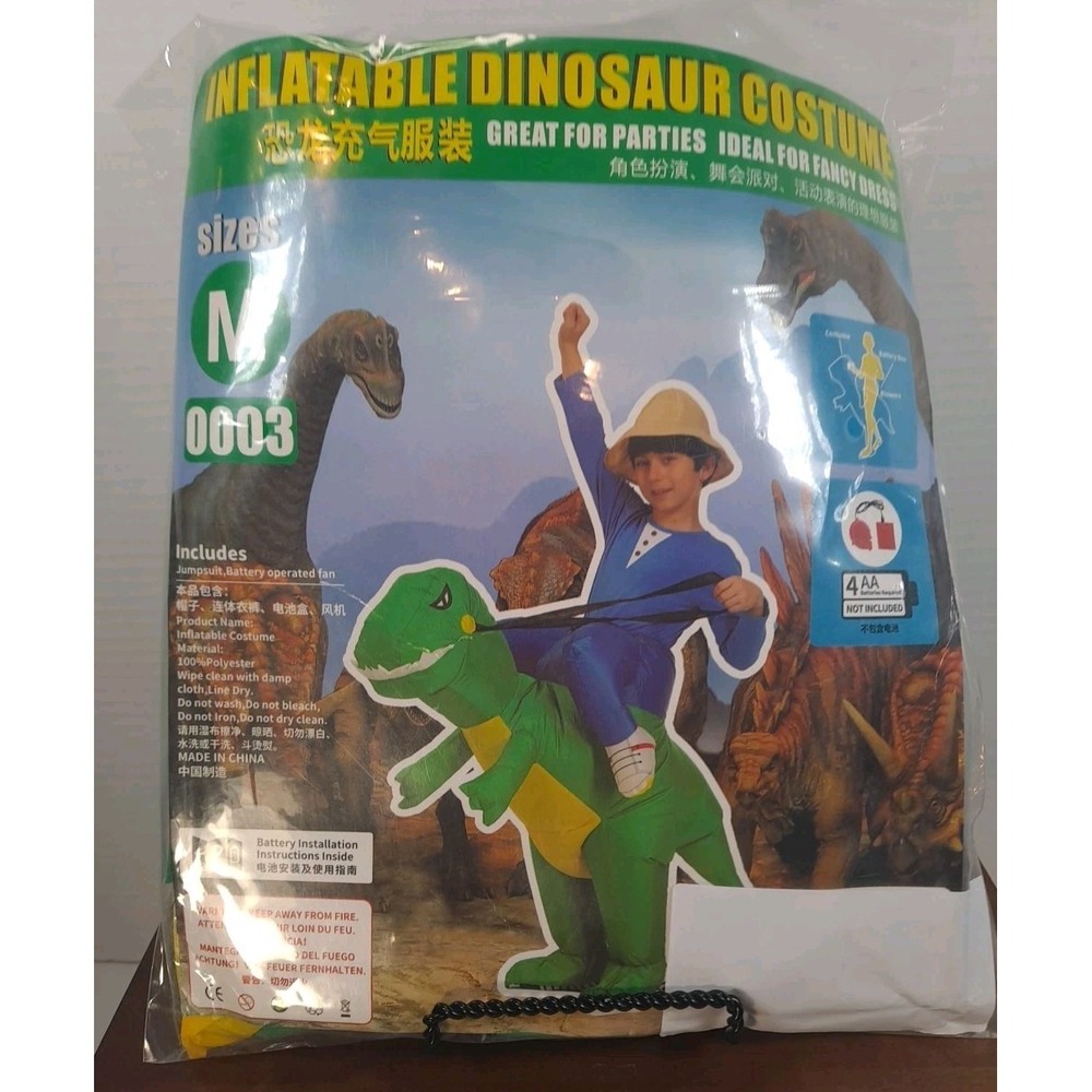 Inflatable Riding Dinosaur Costume Kids Halloween Size M Battery Operated Fan‎